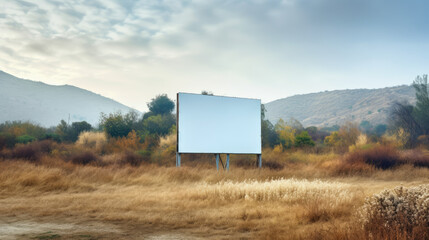 Blank, empty billboard in a desolate nature place. Generative AI