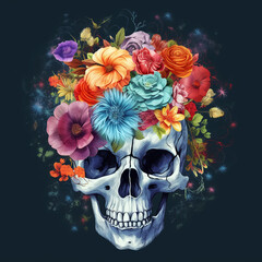 skull with flowers, Generative AI