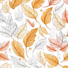 Autumn Line Art Background With Leaves Illustration