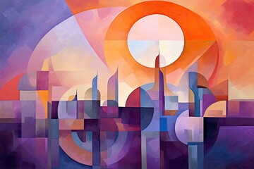 abstract sunset landscape with shapes background