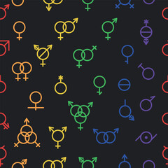 Gender symbol seamless pattern. Sexual orientation signs on black background. Vector illustration