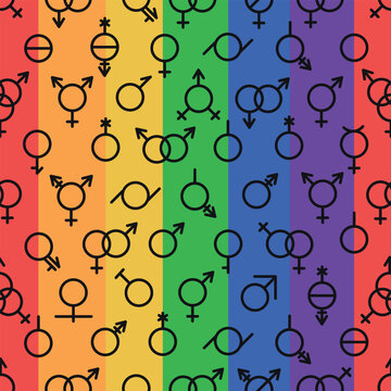 Gender symbols on a rainbow background. Sexual orientation signs. Vector illustration