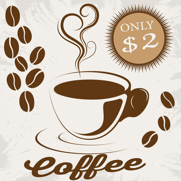 A cup of coffee on a light background, coffee time graphics, picture for a magazine or website,