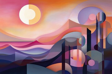 abstract sunset landscape with shapes background