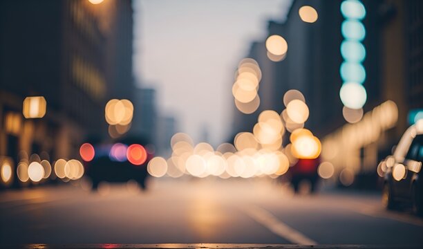 traffic in the city, bokeh, blurry background with light circles, generative AI