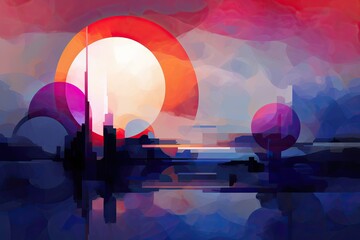 abstract sunset landscape with shapes background
