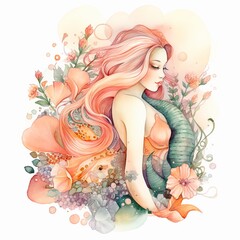 Watercolour Floral Mermaid