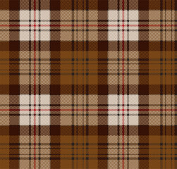 Brown and red tartan plaid. Scottish pattern fabric swatch close-up. 