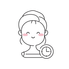 Haircare and Bath Routine Icon. Woman Applying Nourishing Hair Mask, Wrapping Hair in Towel and Waiting for Treatment Effect with Timer