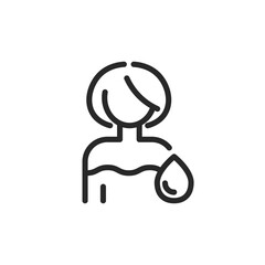 Water Balance and Wellness Icon. Vector Editable Outline Icon of a Female Silhouette with a Water Droplet
