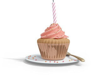 3D Render Birthday Cupcake