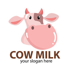 vector logo milk cow pink brown head with red horns and pink nose