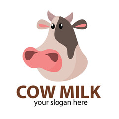 vector logo milk cow pink brown head with brown red horns and pink nose