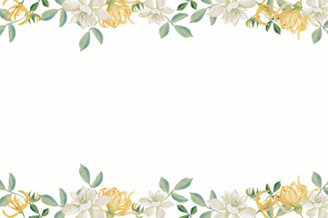 watercolor white gardenia and Thai style flower bouquet gold glitter wreath frame
