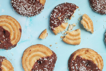 Chocolate and coconut cookies flat lay