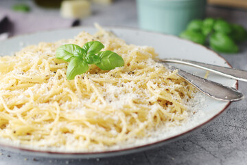 Spaghetti with italian cheese pecorino romano