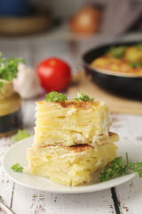 Traditional Spanish dish tortilla on the table