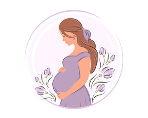 Pregnant woman, future mom. Pregnancy and motherhood concept.  Vector illustration.