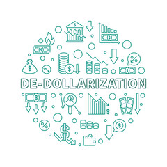 De-Dollarization vector concept round outline banner - Dollar Dedollarisation illustration