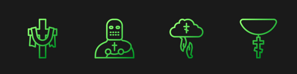 Set line God's helping hand, Christian cross, Knight crusader and on chain. Gradient color icons. Vector