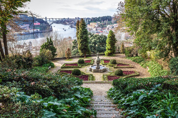 Fountain in Crystal Palace Gardens in Massarelos area of Porto, Portugal