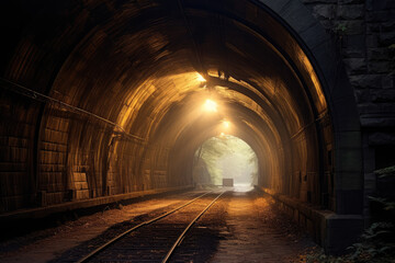 Image depicting an old road tunnel with lights