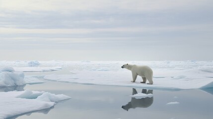 Fototapeta na wymiar A powerful image of a polar bear stranded on a shrinking ice cap, highlighting the devastating impact of climate change on wildlife. generative ai