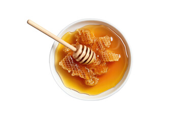 Honey in a plate top view on transparent background. Generative Ai