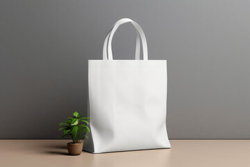 Image showcases a mockup of a white eco-bag