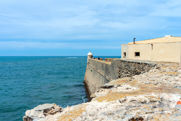 Fototapeta na wymiar Atlantic ocean view from Castle of Saint Catalina in Cadiz, Spain on April 30, 2023 