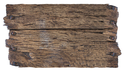 Close up of an empty wooden sign on white background with clipping path