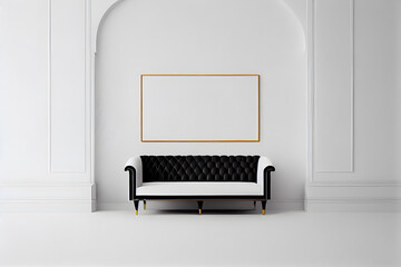 Luxury sofa in classic interior with an empty picture frame. AI Generative