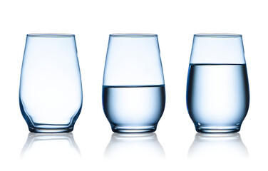 Empty,half and full water glasses isolated 