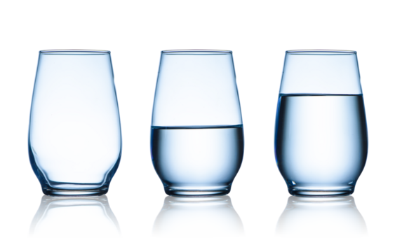 Empty,half and full water glasses isolated 