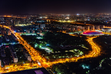 Fototapeta na wymiar beijing urban buildings night view traffic street