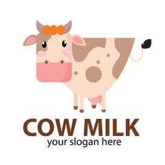 vector logo of a cute headed dairy cow in light brown cream with a pink nose