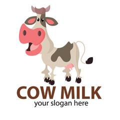 cute milk cow logo vector in white and ash pink ears with crim horns and pink nose