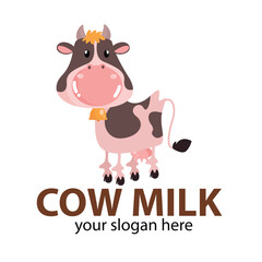 vector logo cute milk cow dark brown pink and red horns collared person with pink nose