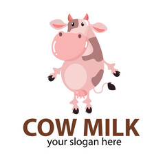 vector logo cute milk cow pink light brown and red horns with pink nose