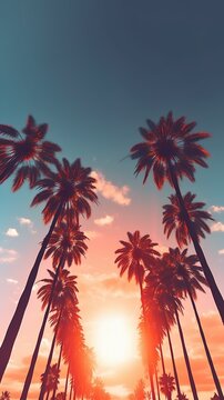 palm trees at sunset stories background