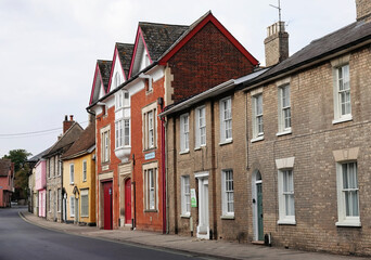 A row of old houses on a street in Sudbury, Suffolk, England. 
