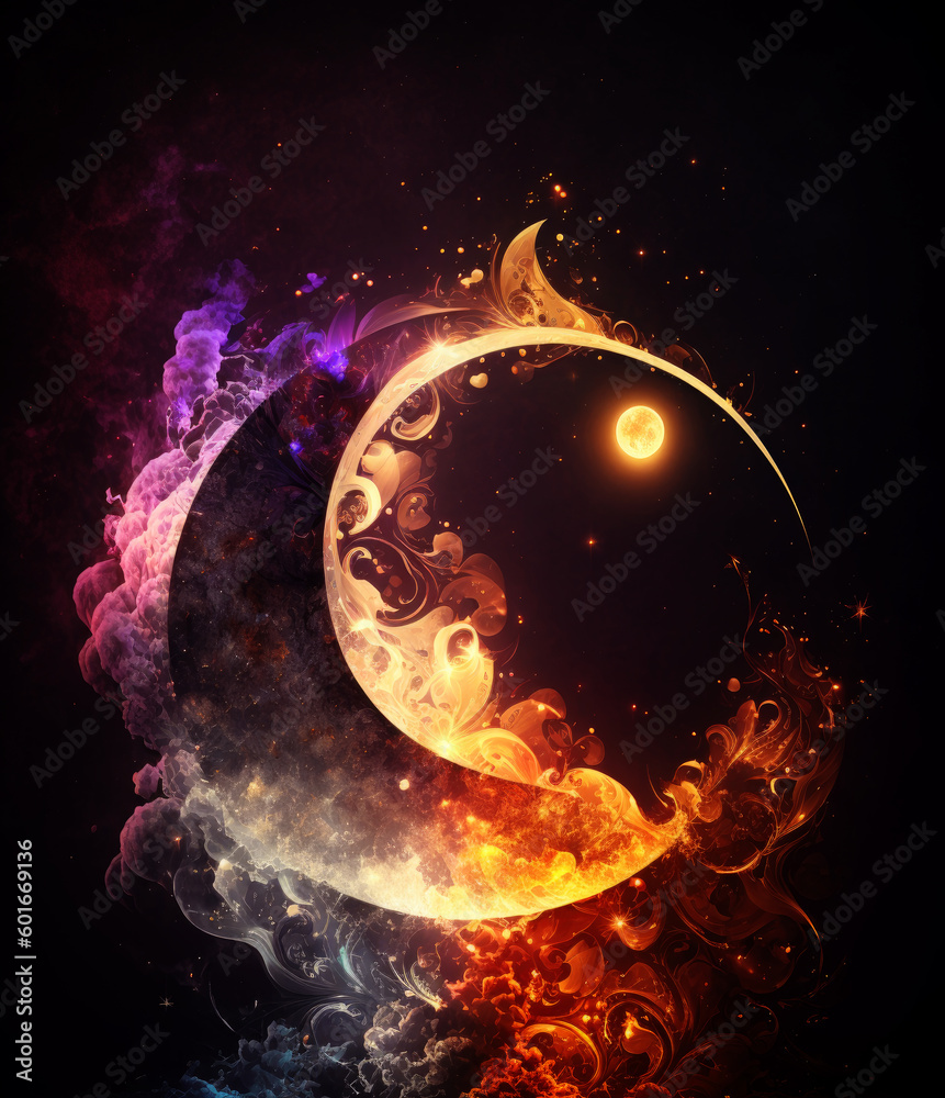 Poster ornamental moon background. generative ai.