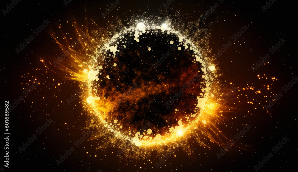 Poster circle of fire on cosmic abstract background. generative ai.