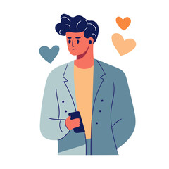 Man uses phone dating app. Find love online concept. Modern youth