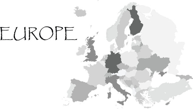 European or Europe Continent Map with each countries map clearly outlined