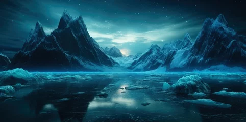 Peel and stick wall murals Green Blue Glacial winter landscape. Winter landscape with sea and glacial. generative ai.