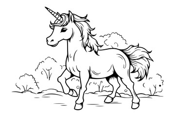 A Cute Cartoon Unicorn Coloring Page in The Style of Polka Line | Unicorn Coloring Pages For Children