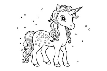 A Cute Cartoon Unicorn Coloring Page in The Style of Polka Line | Unicorn Coloring Pages For Children
