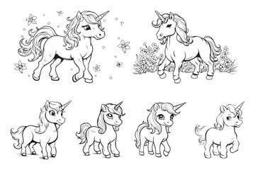 A Cute Cartoon Unicorn Coloring Page in The Style of Polka Line | Unicorn Coloring Pages For Children
