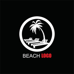 coconut tree and beach chairs inside circle, beach logo